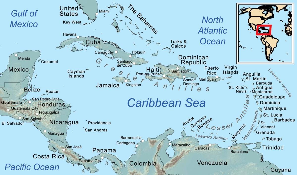 mapa de Belize i les illes circumdants