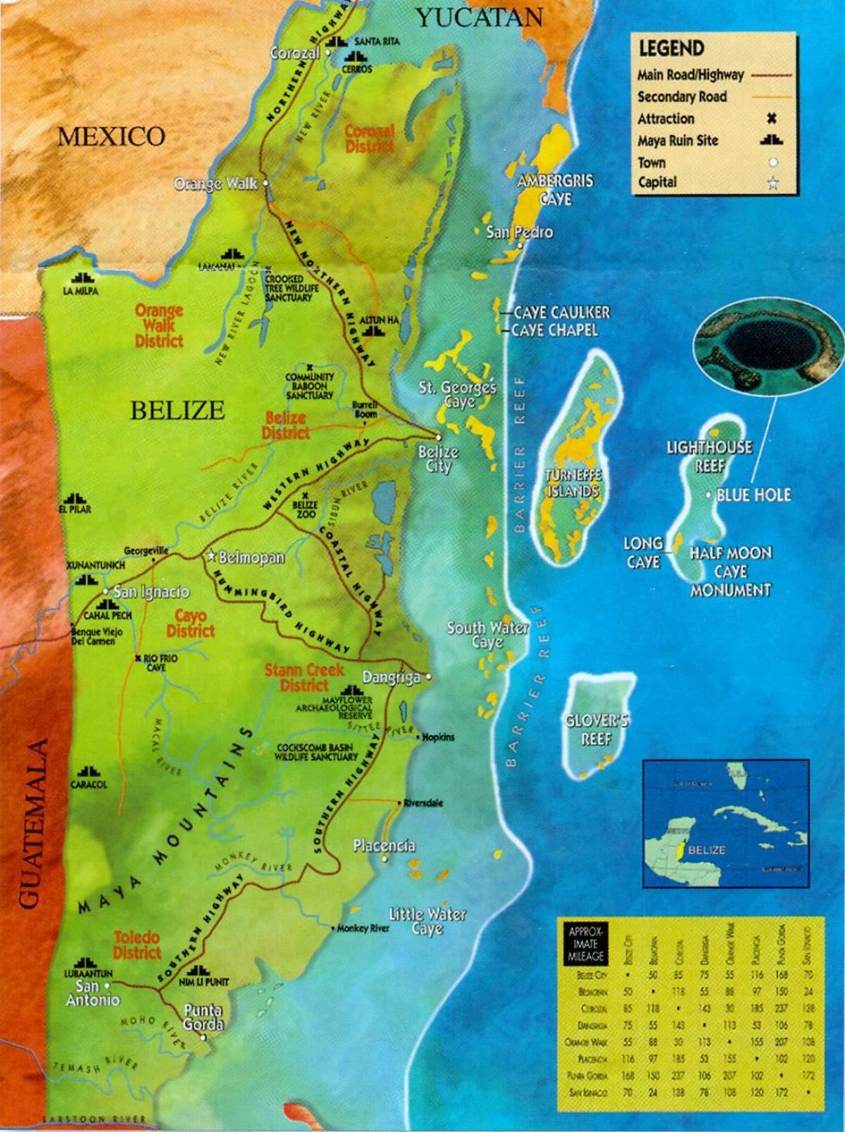 Belize ruïnes mapa