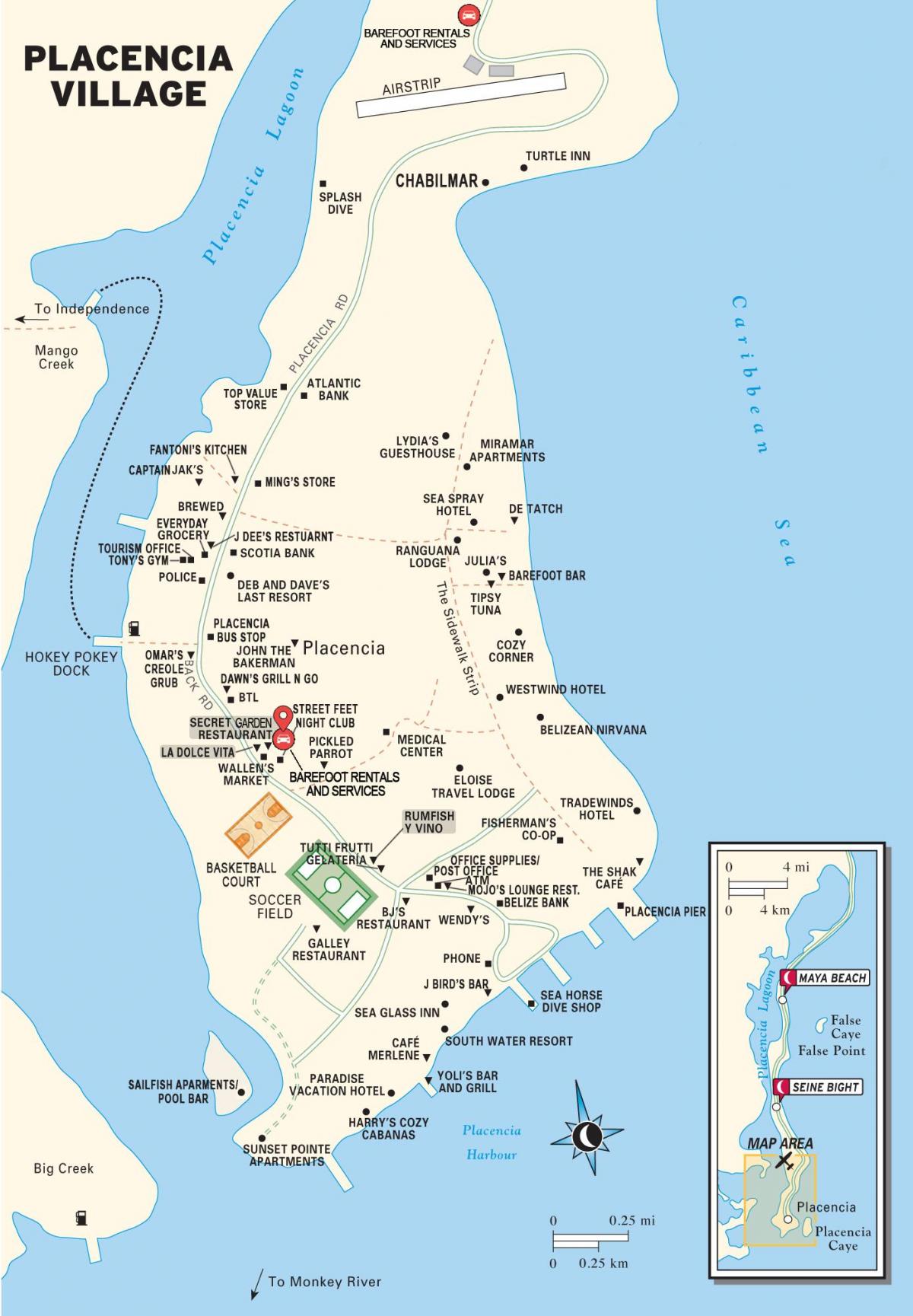 mapa de placencia poble de Belize