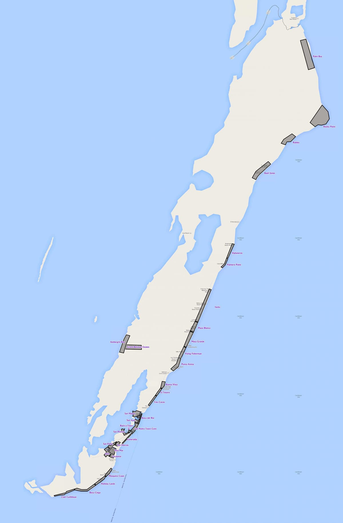 Mapa de ambergris caye Belize