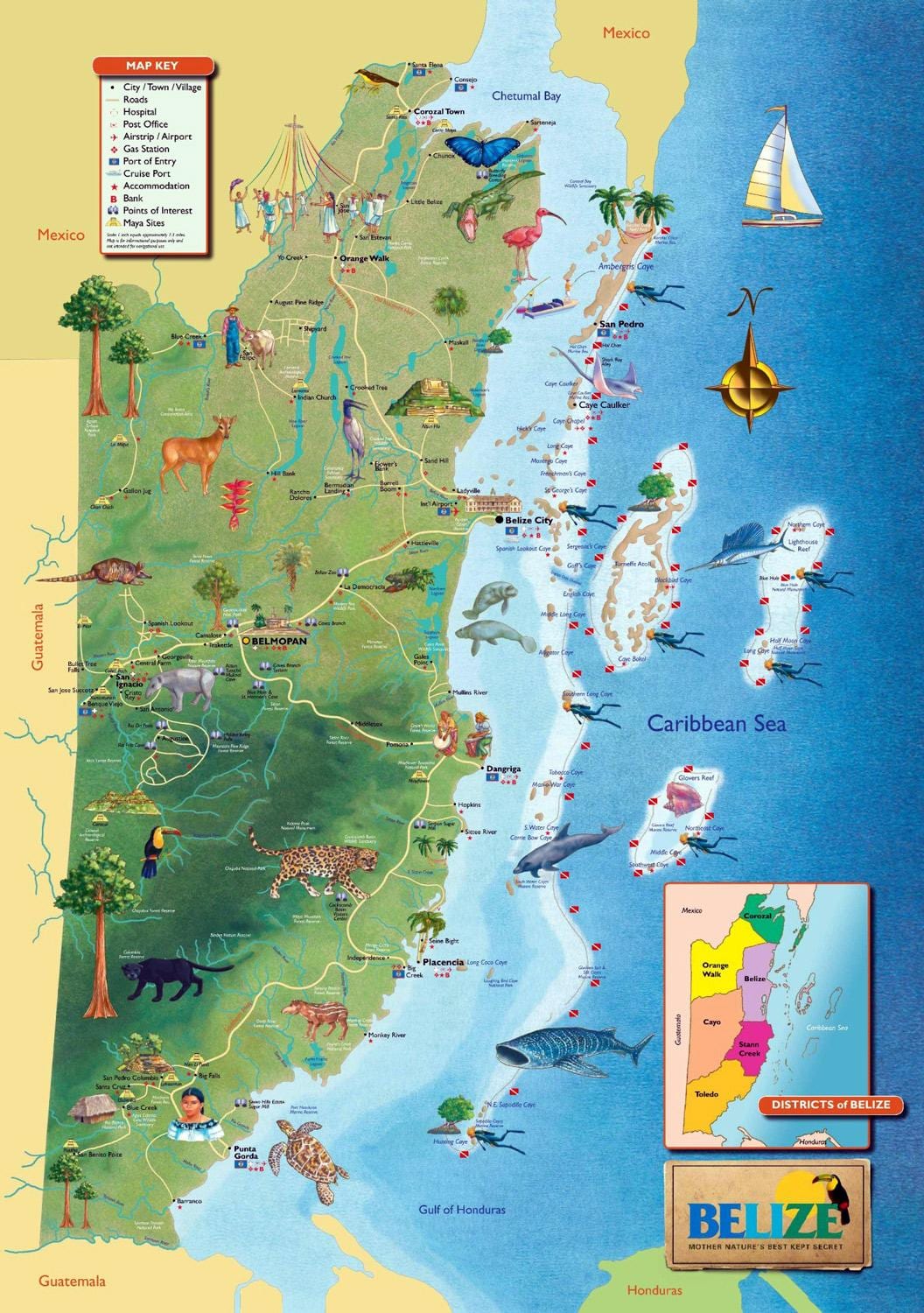 Mapa de Belize cascades 