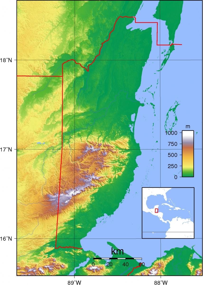 Mapa de Belize elevació 