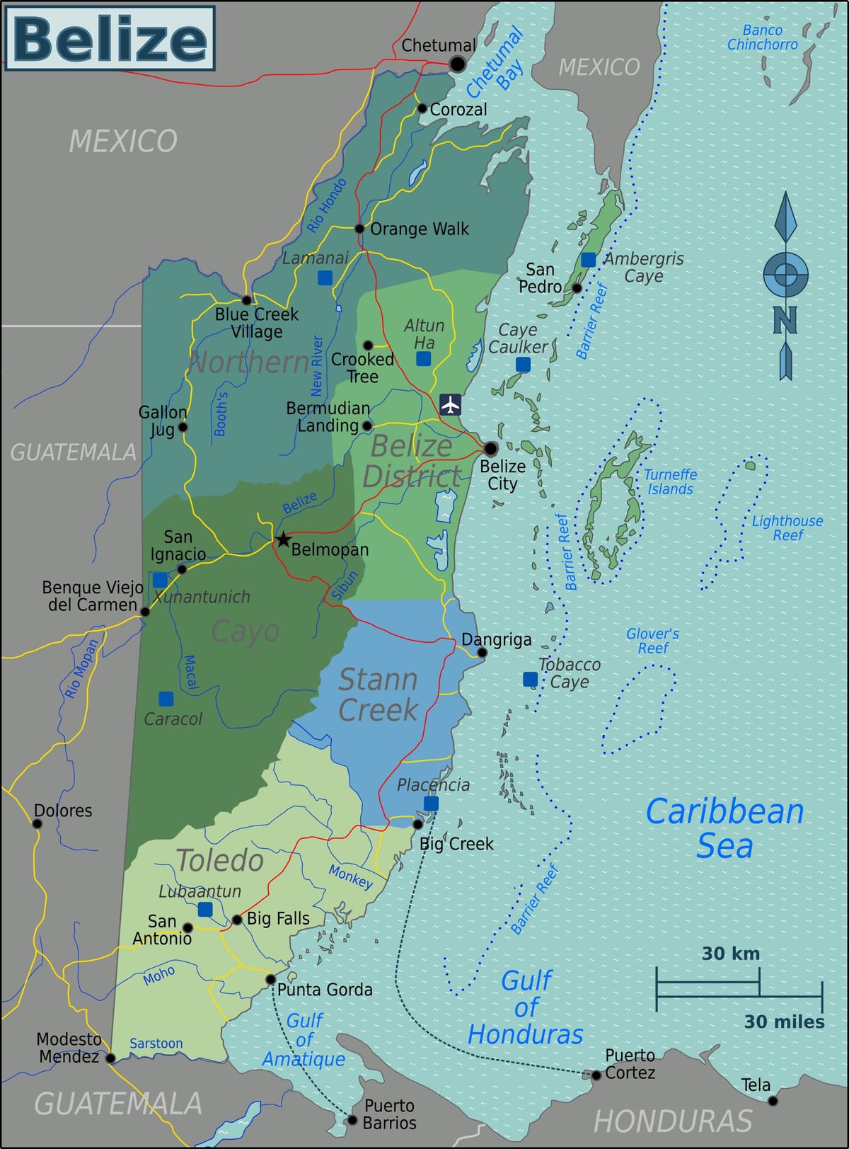 Belize l'aeroport internacional mapa