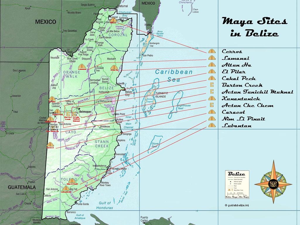 Mapa de Belize piràmides