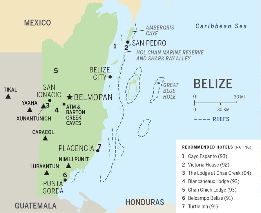 Mapa de Belize platges