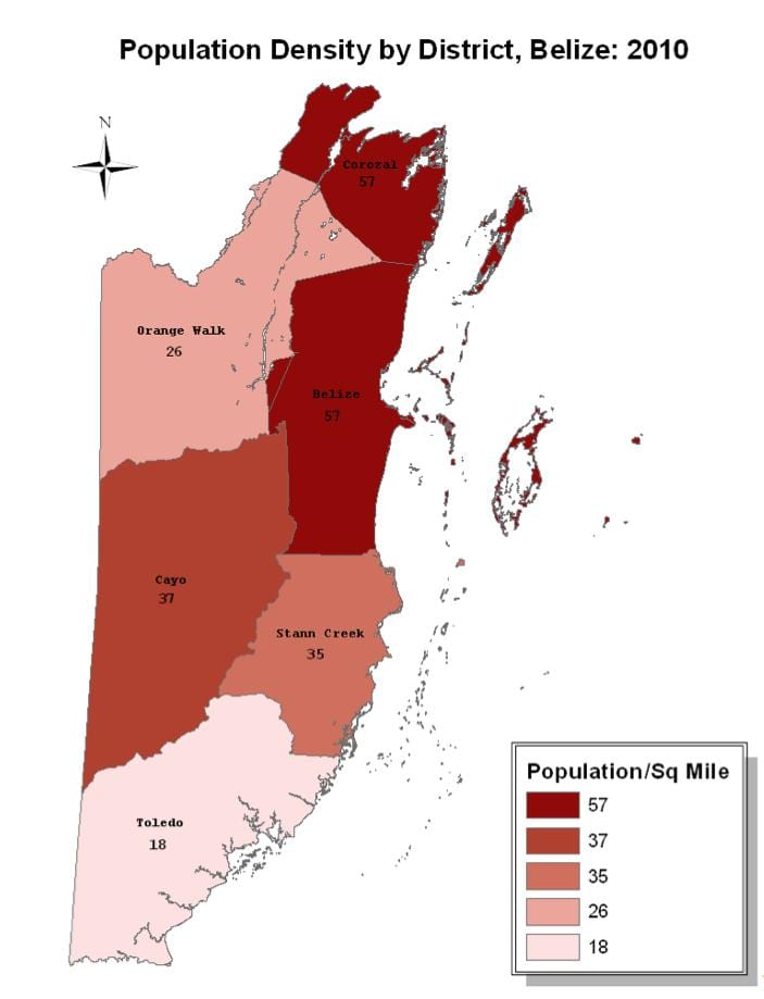 Mapa de Belize població