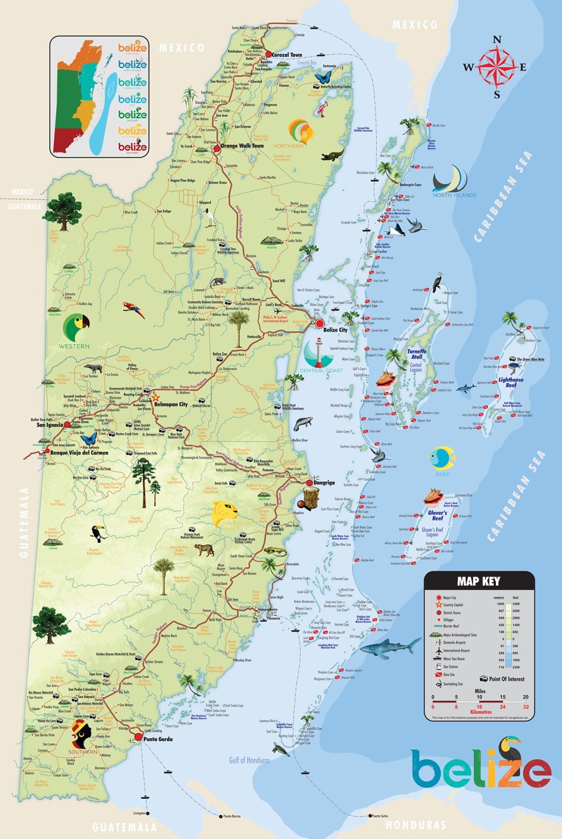 Mapa de Belize punts d'interès