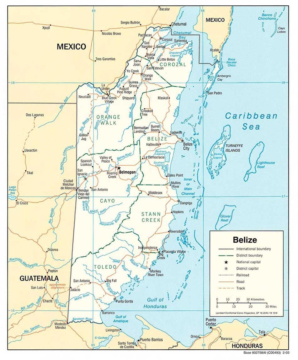 Belize rius mapa