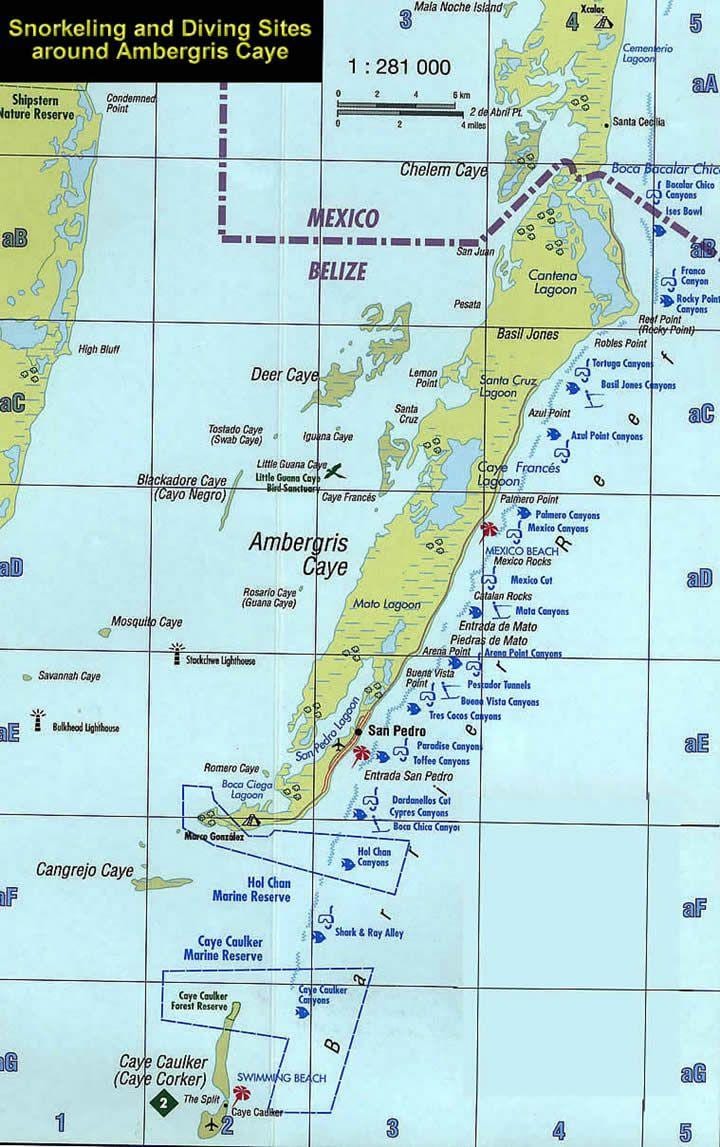 Mapa de Belize snorkeling