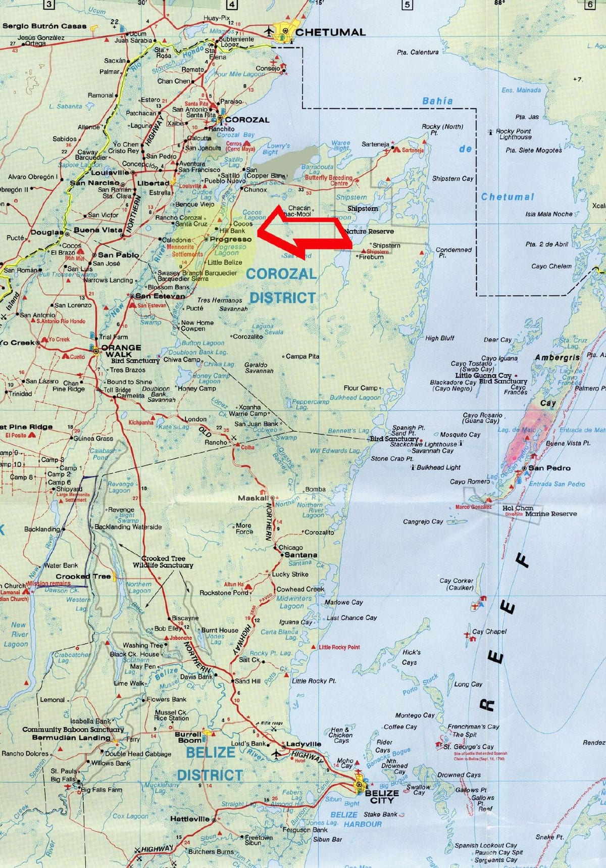 detallat mapa de carreteres de Belize
