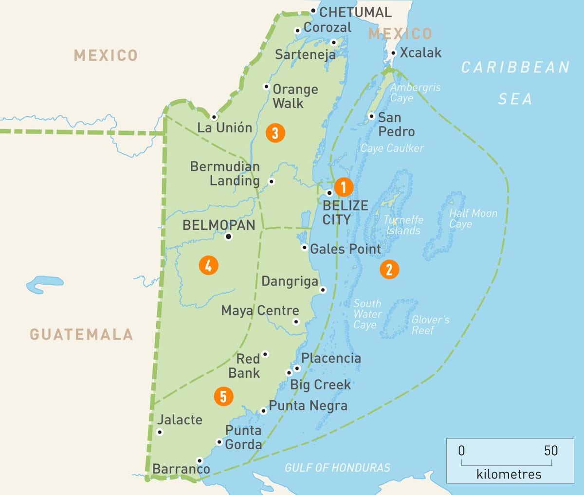 Mapa de Belize i països de l'entorn