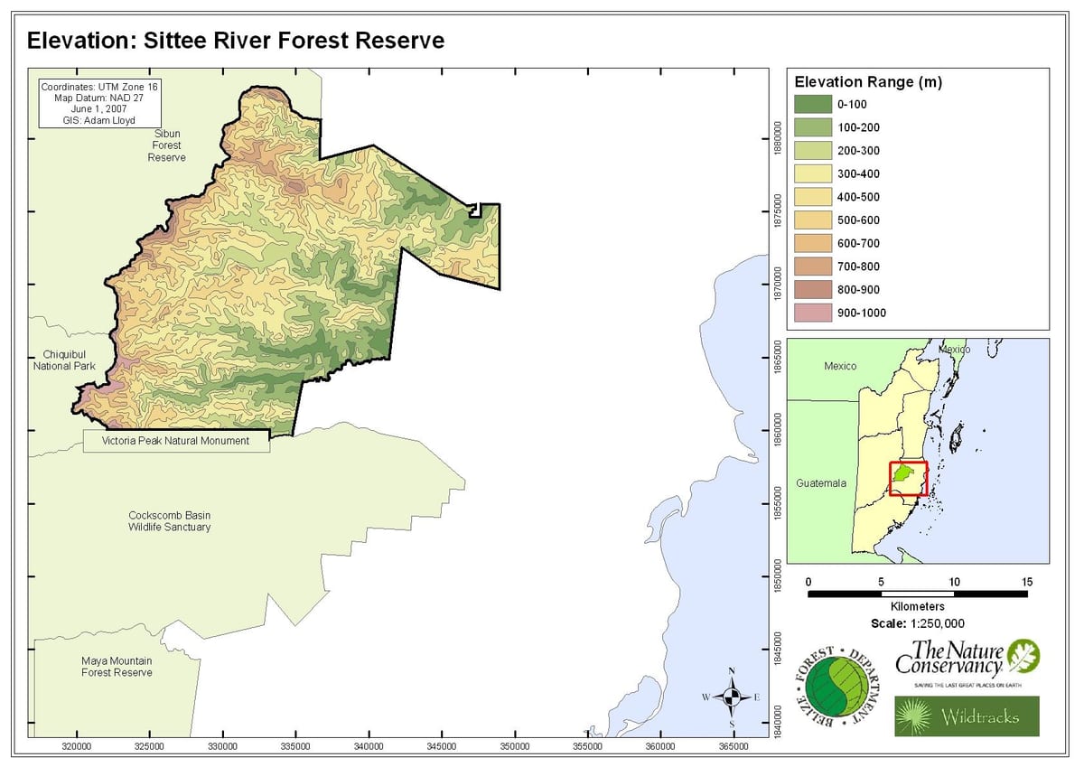 Mapa de sittee riu Belize