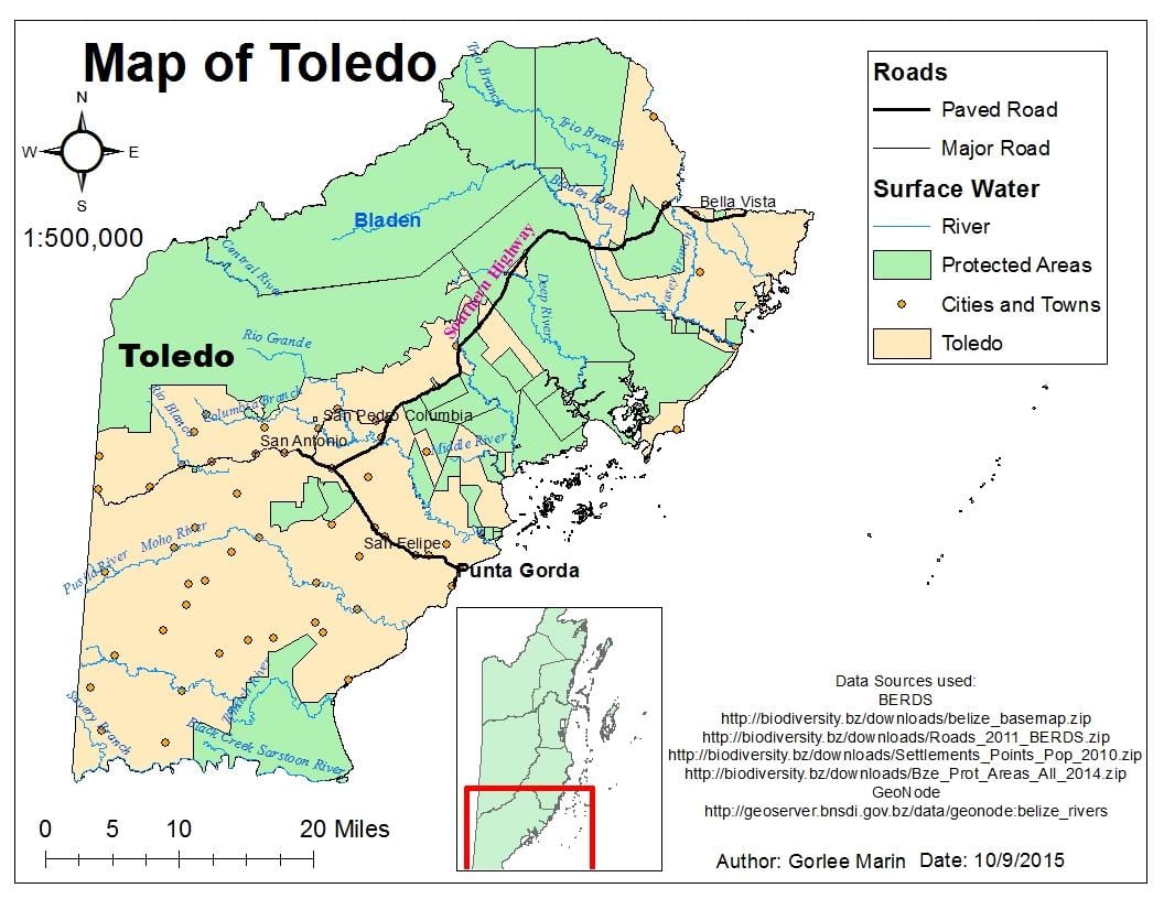 mapa de toledo districte de Belize