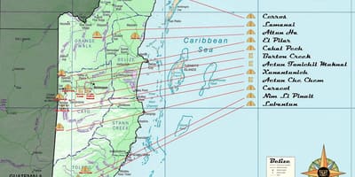 Mapa de Belize piràmides